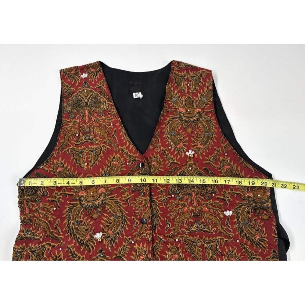 Vintage Beaded Vest Womens Tan Pearls Snap Adjustable Sleeveless Silky Boho 80s - Picture 7 of 12